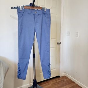 Amaryllis Stylish Blue Pants with Lace Hem, SZ XL,pre-owned